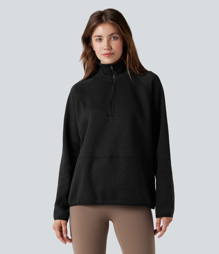 Sweat-shirt polaire de randonnée chiné col montant demi-zip