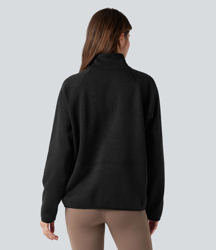 Sweat-shirt polaire de randonnée chiné col montant demi-zip