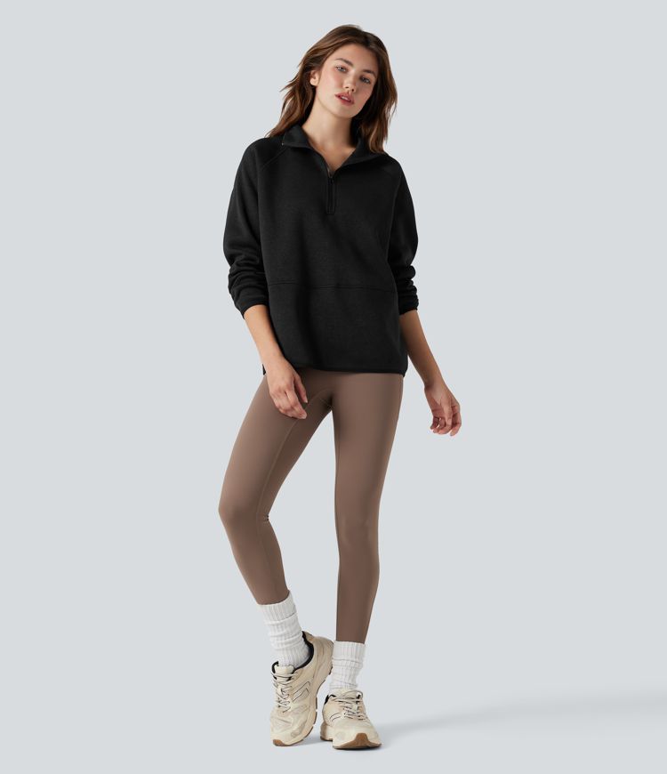 Sweat-shirt polaire de randonnée chiné col montant demi-zip