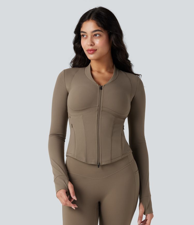 Halara UltraSculpt™ V-neck Push-Up Long Sleeve Thumb Holes Yoga Jacket with Pockets