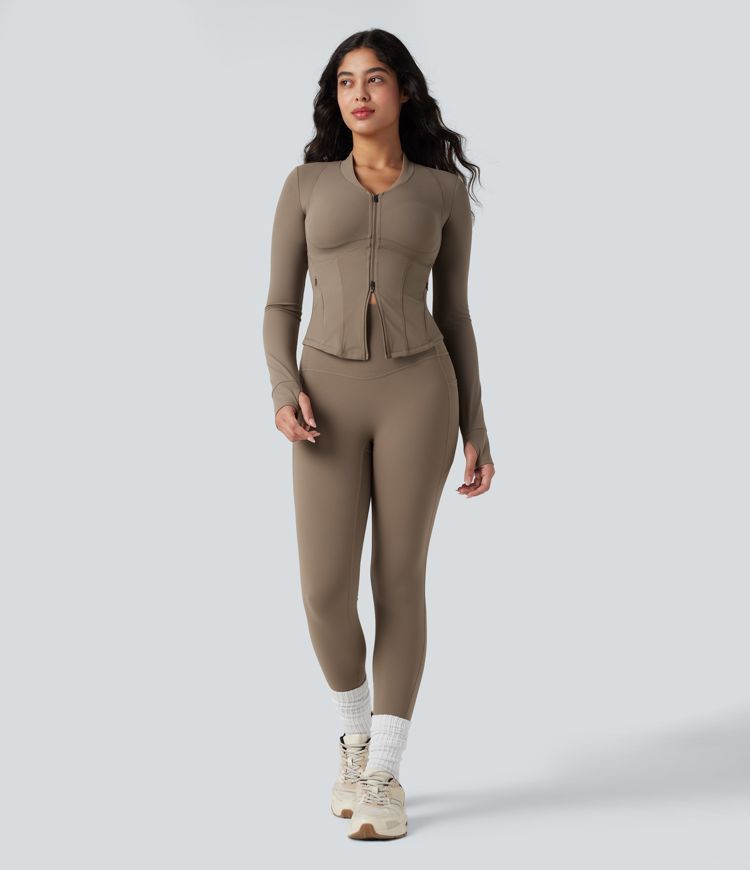 Halara UltraSculpt™ V-neck Push-Up Long Sleeve Thumb Holes Yoga Jacket with Pockets