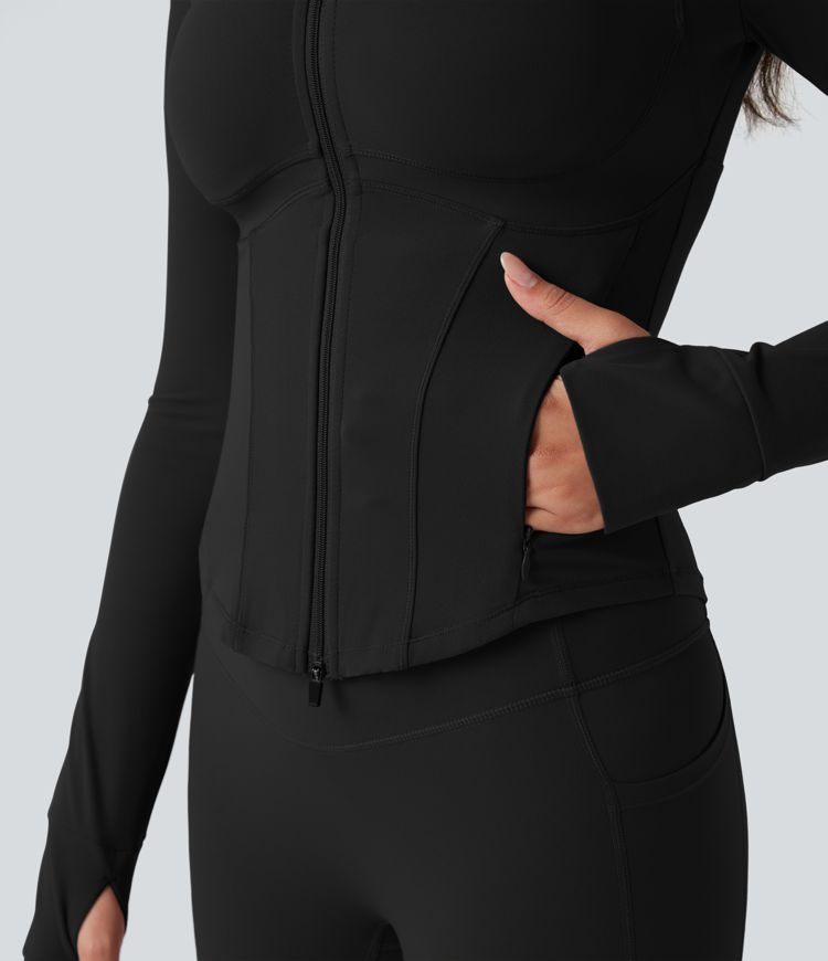 Halara UltraSculpt™ V-neck Push-Up Long Sleeve Thumb Holes Yoga Jacket with Pockets