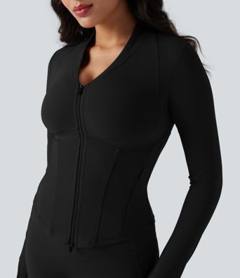 Halara UltraSculpt™ V-neck Push-Up Long Sleeve Thumb Holes Yoga Jacket with Pockets