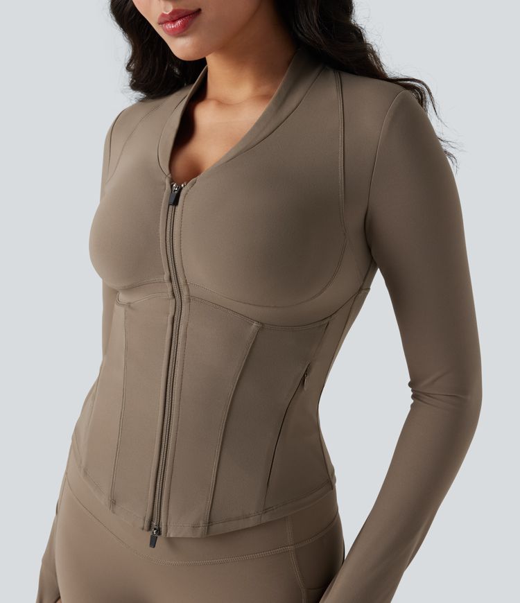 Halara UltraSculpt™ V-neck Push-Up Long Sleeve Thumb Holes Yoga Jacket with Pockets