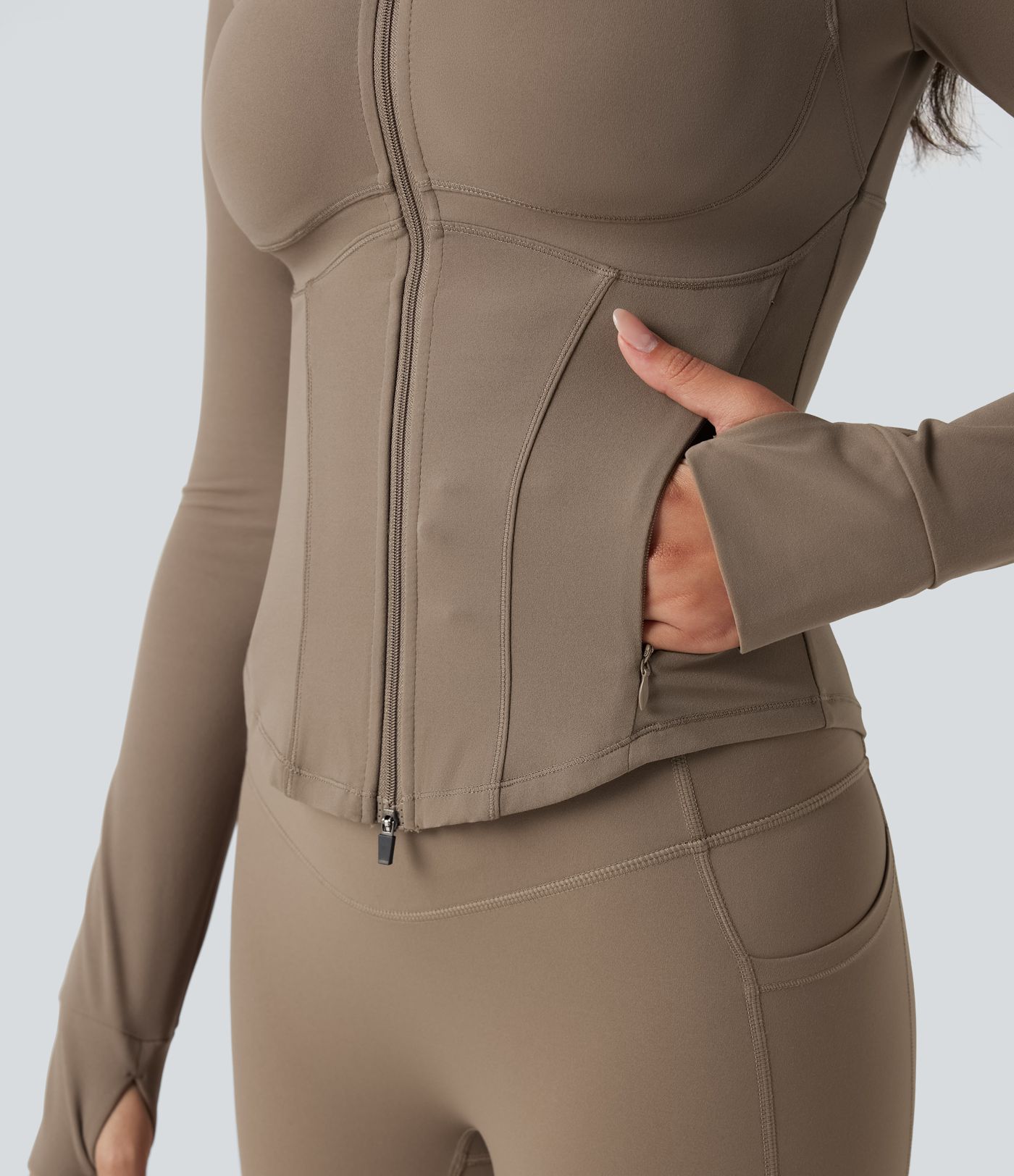 Halara UltraSculpt™ V-neck Push-Up Long Sleeve Thumb Holes Yoga Jacket with Pockets