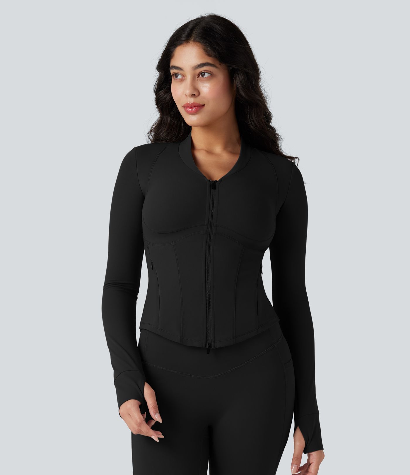 Halara UltraSculpt™ V-neck Push-Up Long Sleeve Thumb Holes Yoga Jacket with Pockets