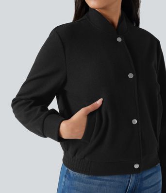 Veste bomber polaire col montant manches longues avec poches