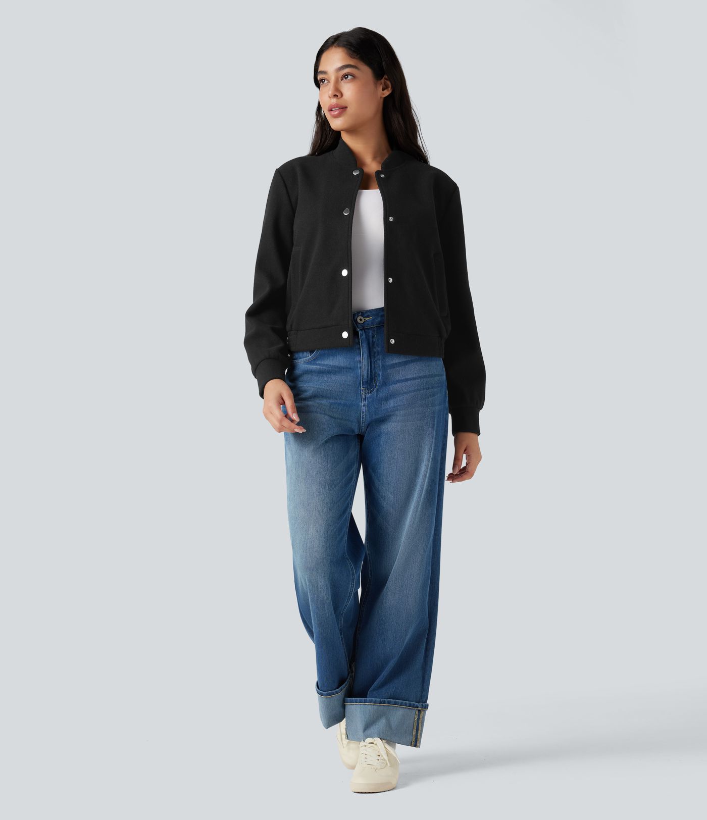 Veste bomber polaire col montant manches longues avec poches