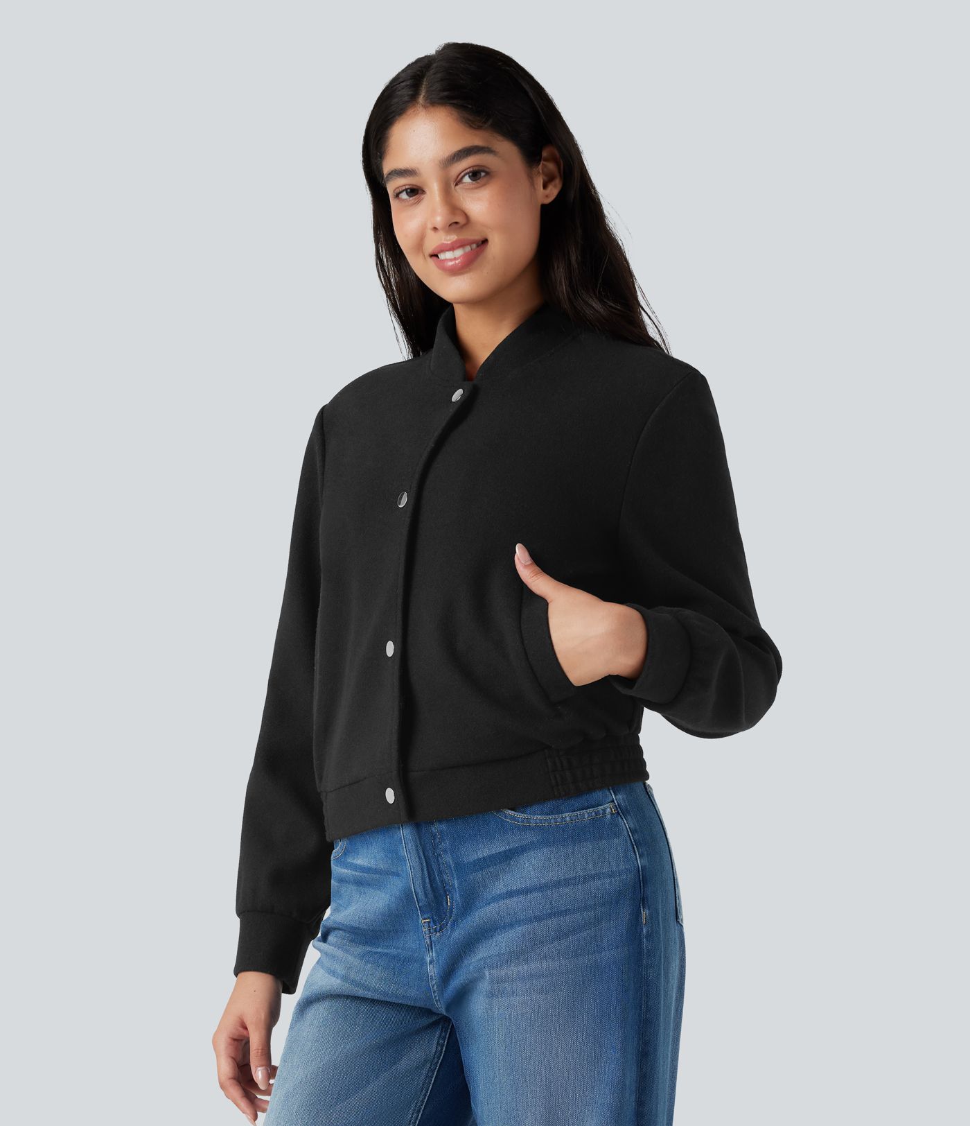 Veste bomber polaire col montant manches longues avec poches