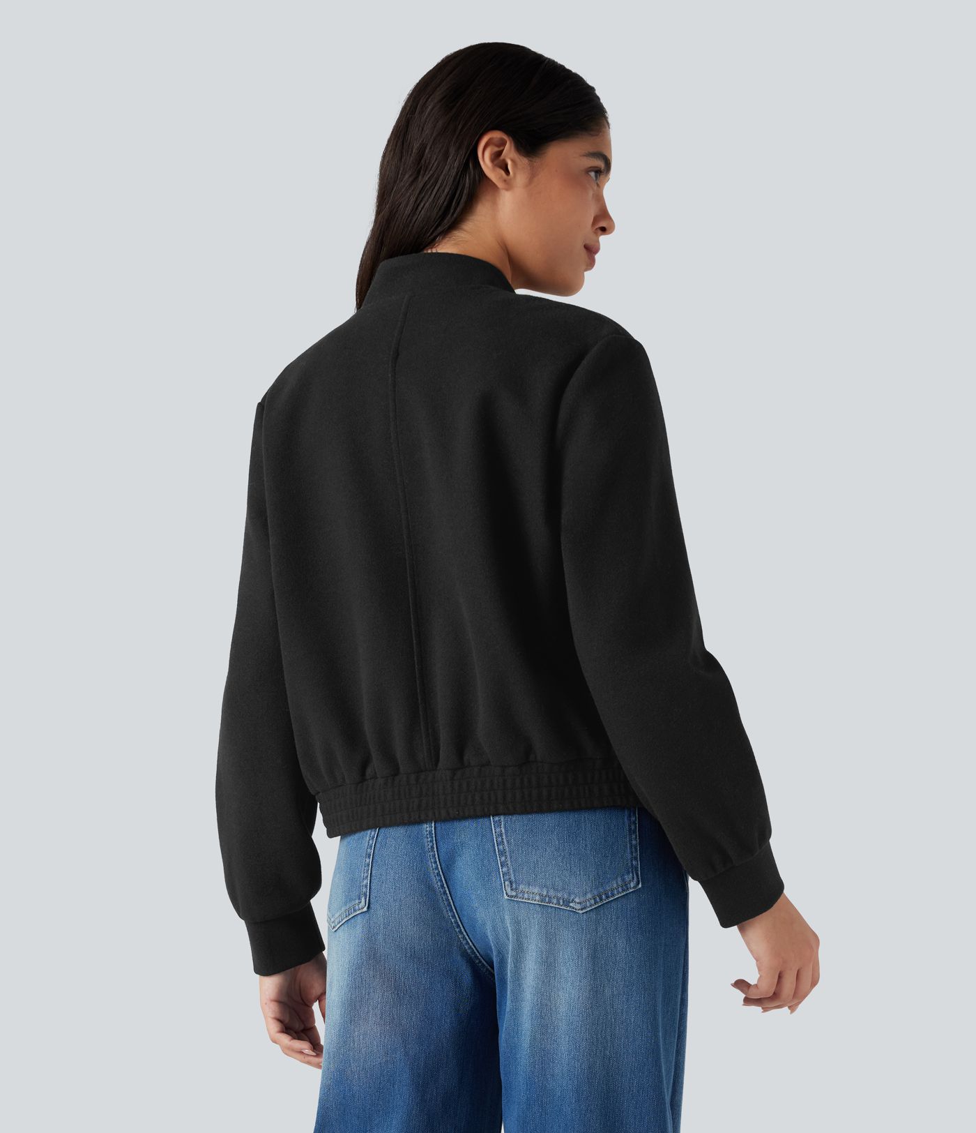 Veste bomber polaire col montant manches longues avec poches