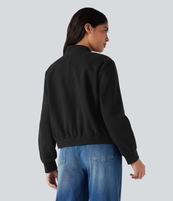 Veste bomber polaire col montant manches longues avec poches