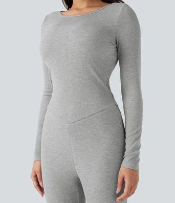 Combinaison côtelée évasée col bateau manches longues ultra-stretch - Easy Peasy
