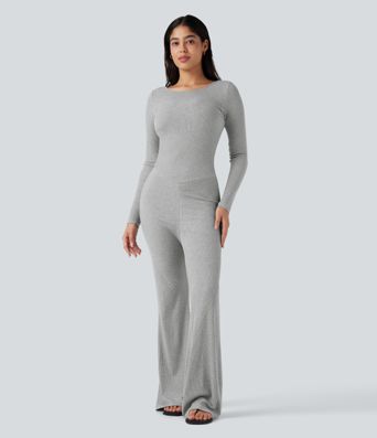 Combinaison côtelée évasée col bateau manches longues ultra-stretch - Easy Peasy
