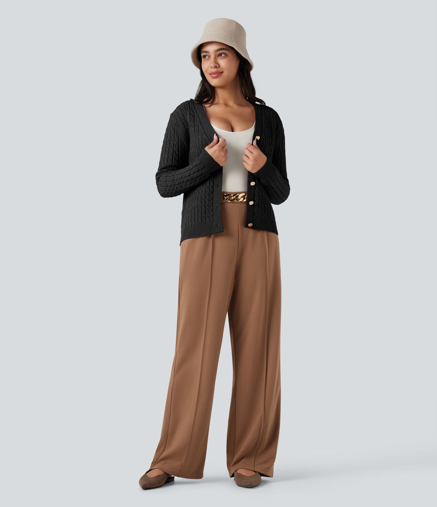 V-neck Cable Knit Work Cardigan