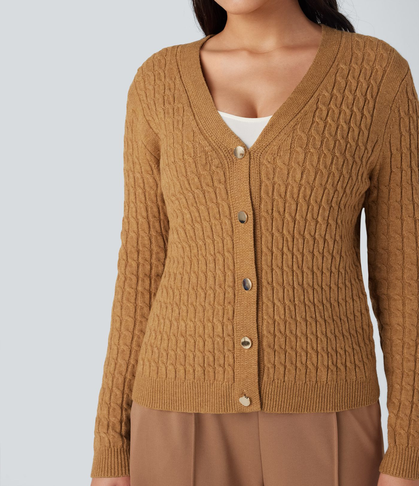 V-neck Cable Knit Work Cardigan