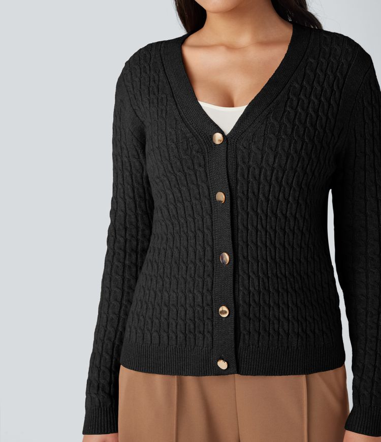 V-neck Cable Knit Work Cardigan