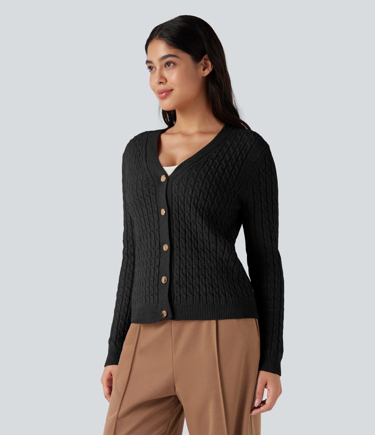 V-neck Cable Knit Work Cardigan