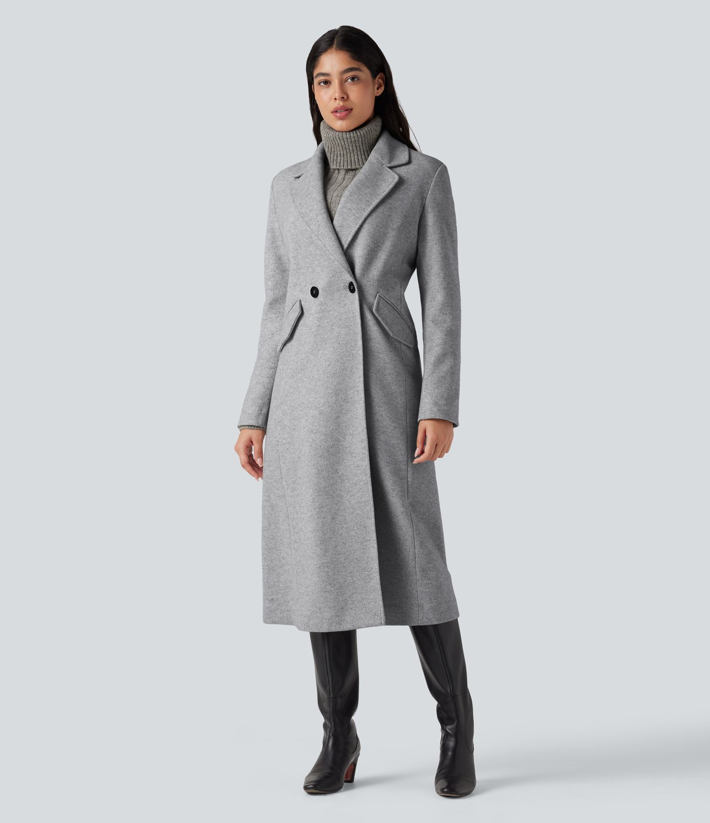 Notched Collar Long Sleeve Longline Fleece Casual Coat with Pockets