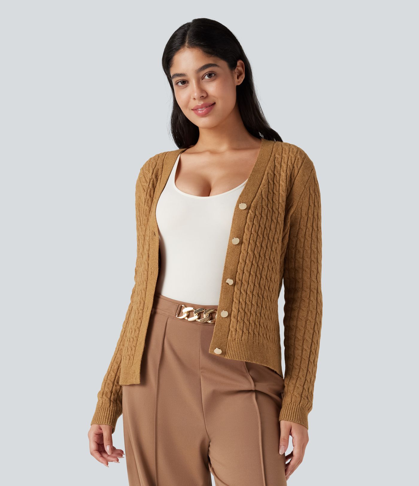 V-neck Cable Knit Work Cardigan
