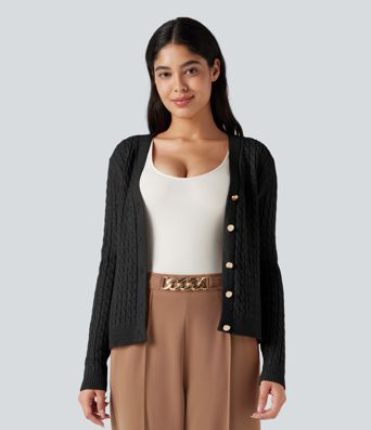 V-neck Cable Knit Work Cardigan