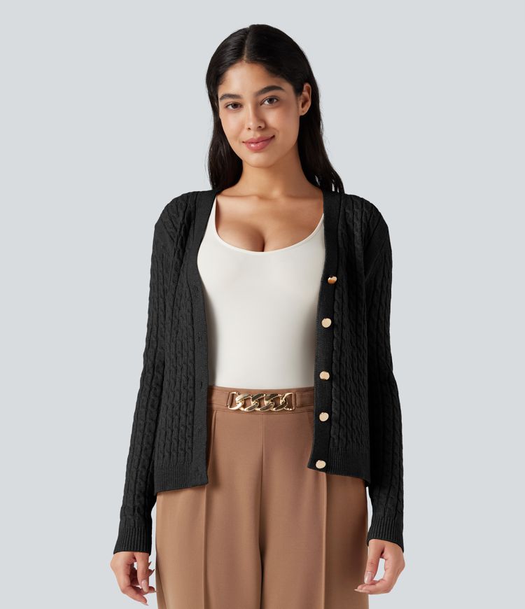 V-neck Cable Knit Work Cardigan