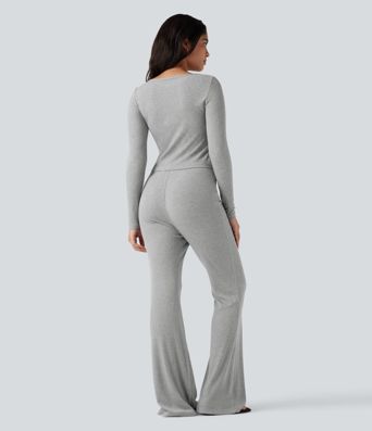 Combinaison côtelée évasée col bateau manches longues ultra-stretch - Easy Peasy