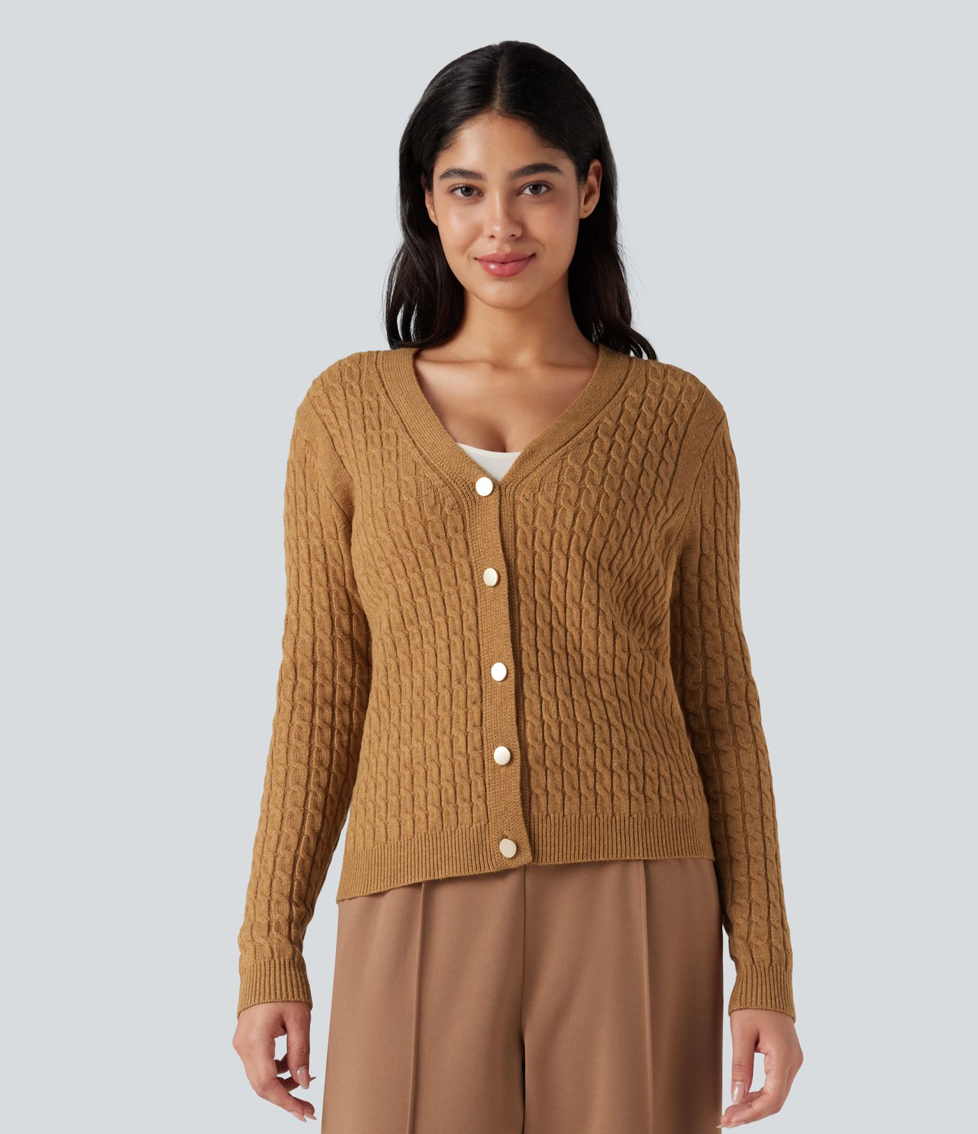 V-neck Cable Knit Work Cardigan