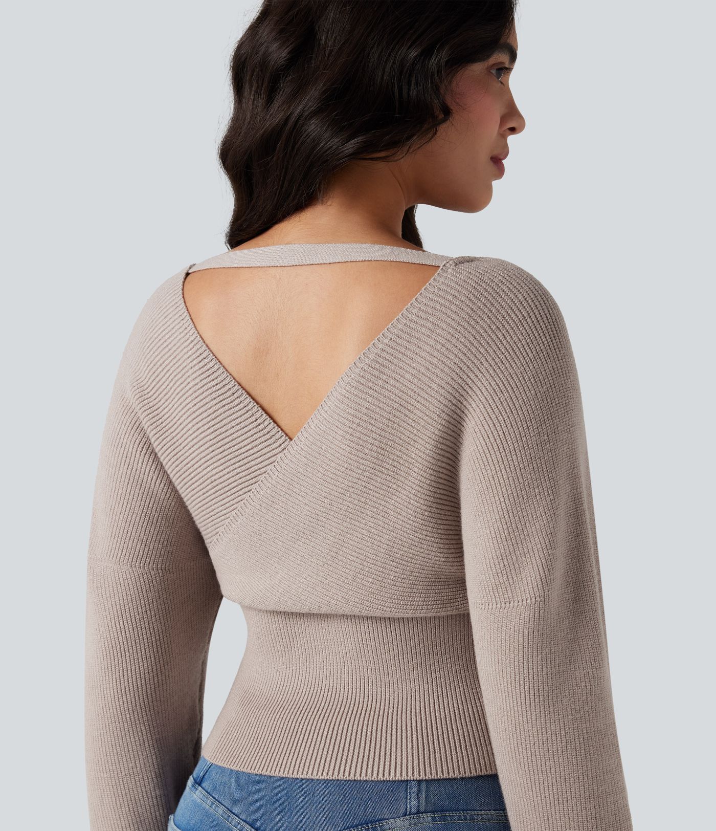 V-neck Batwing Long Sleeve Cut-out Casual Jumper