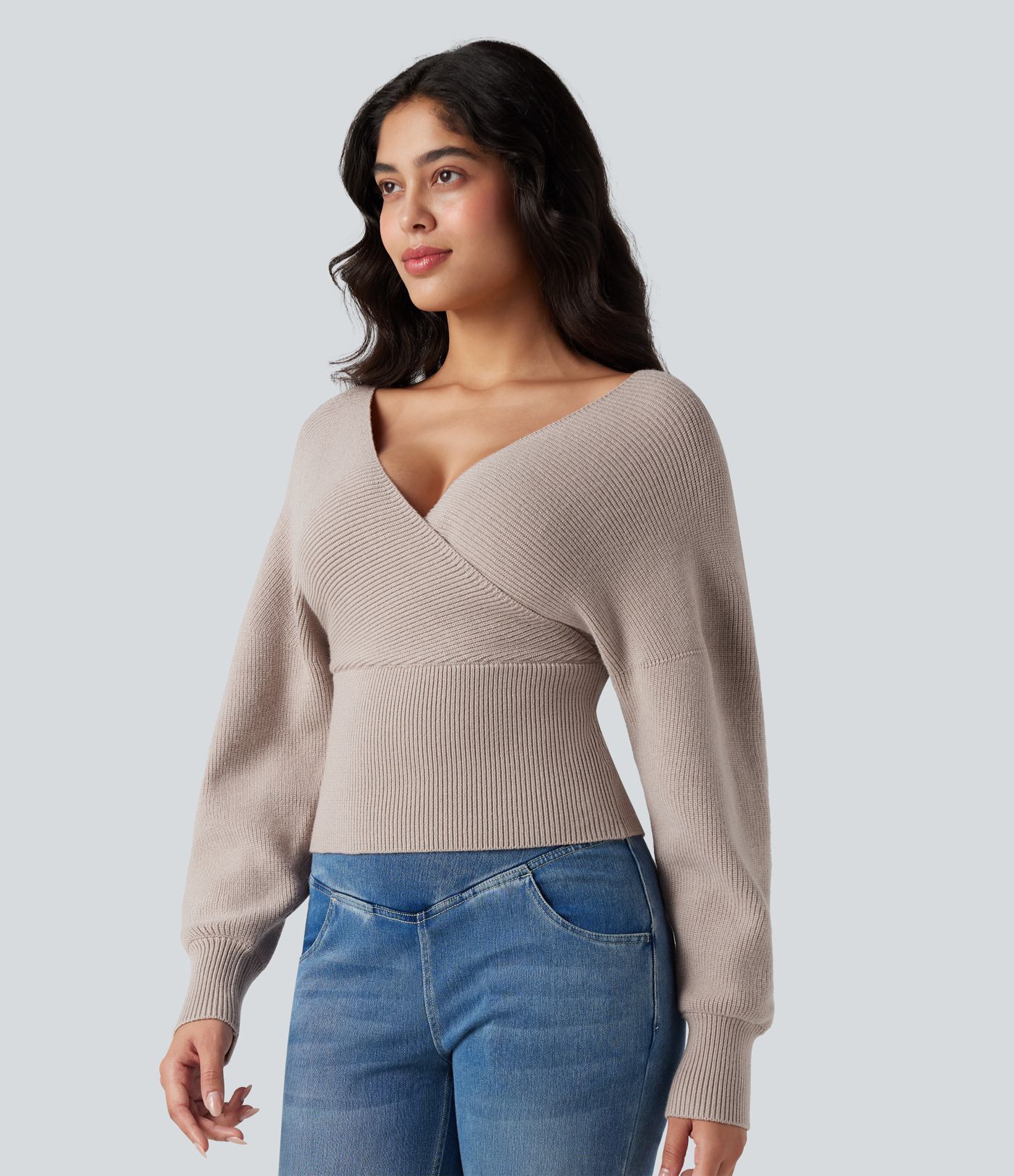 V-neck Batwing Long Sleeve Cut-out Casual Jumper