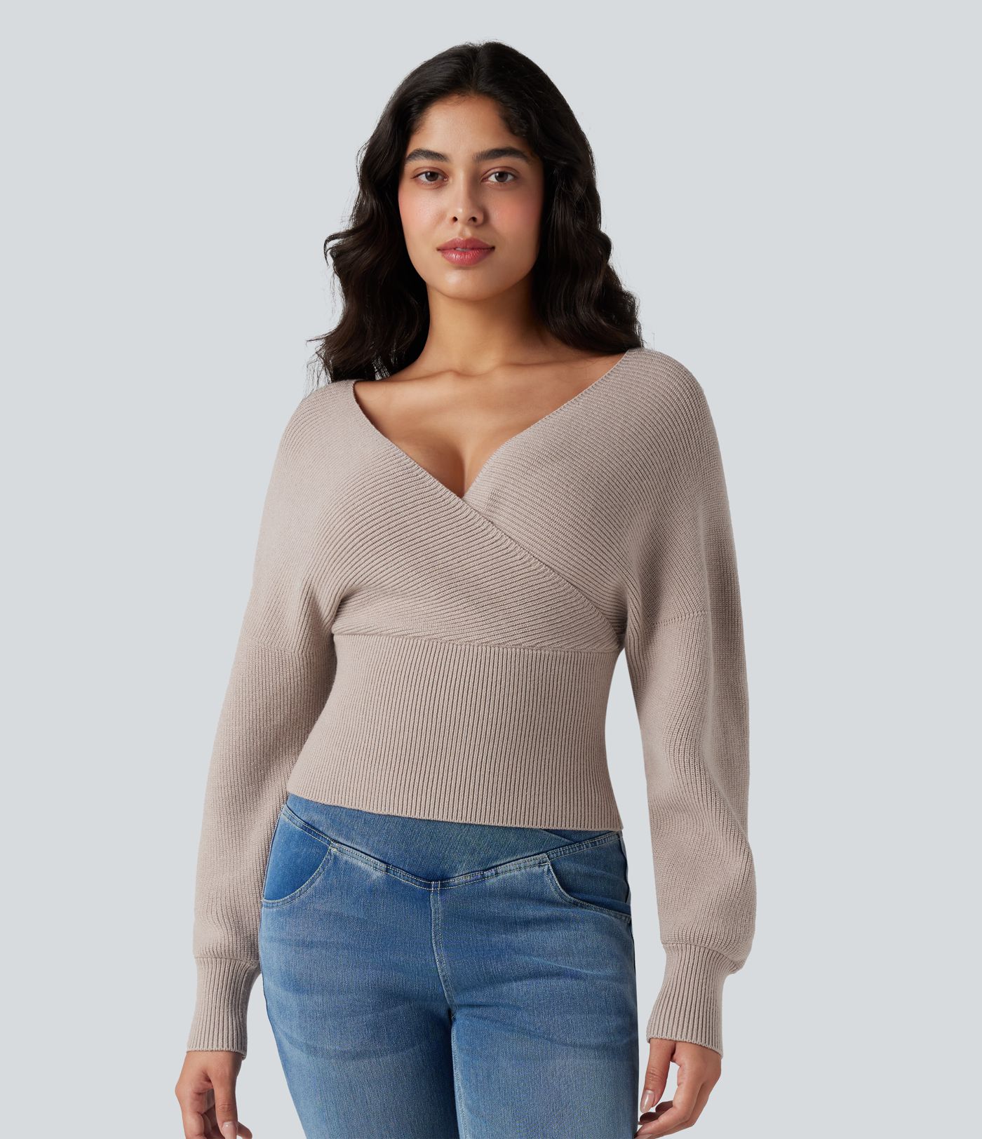 V-neck Batwing Long Sleeve Cut-out Casual Jumper