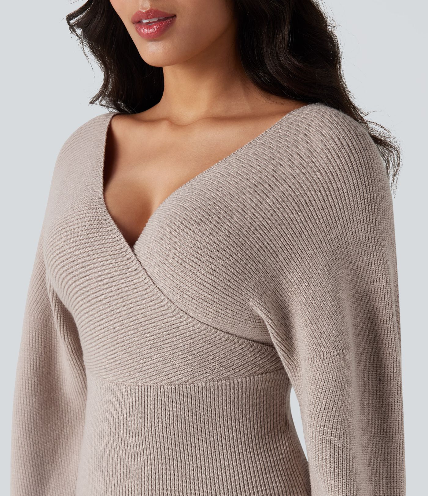 V-neck Batwing Long Sleeve Cut-out Casual Jumper
