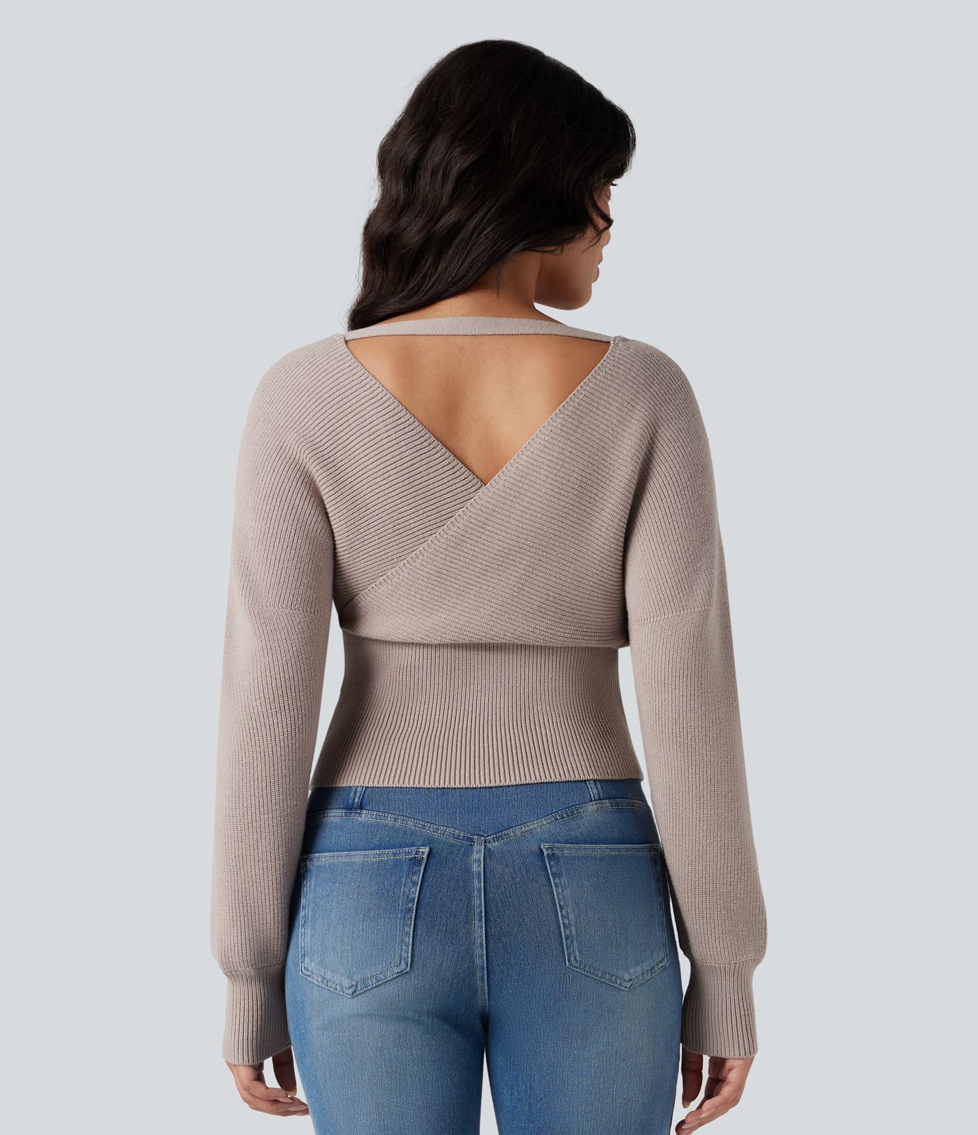 V-neck Batwing Long Sleeve Cut-out Casual Jumper