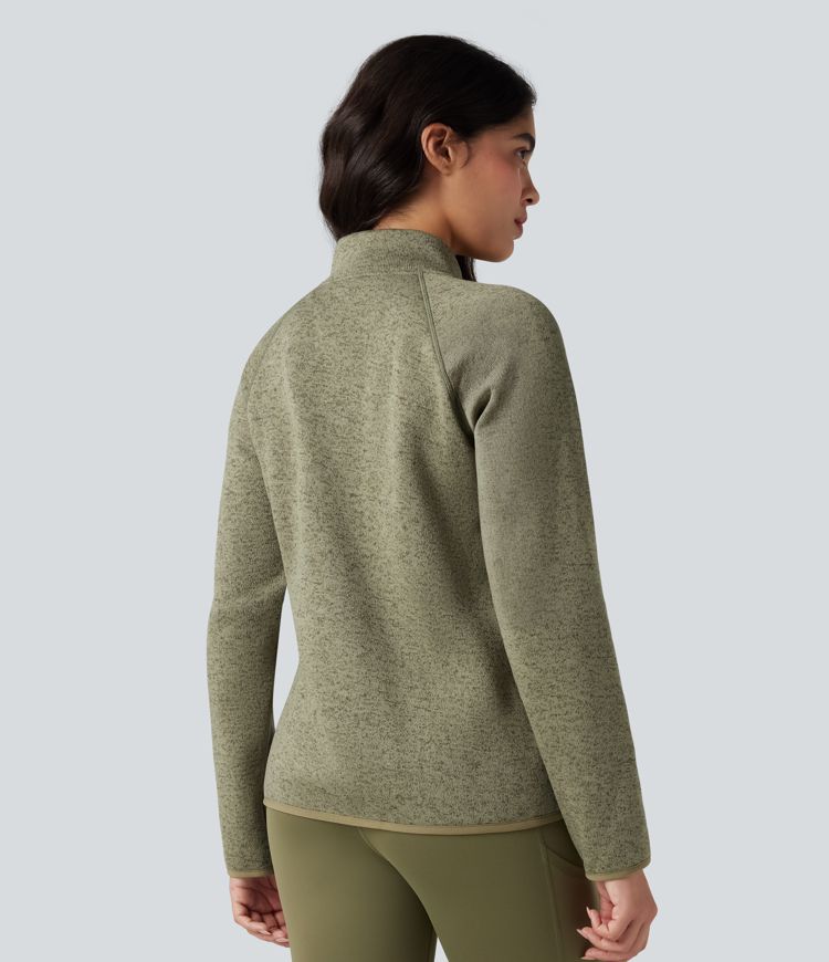 Veste polaire de randonnée chiné col montant manches longues avec fermeture éclair et poches