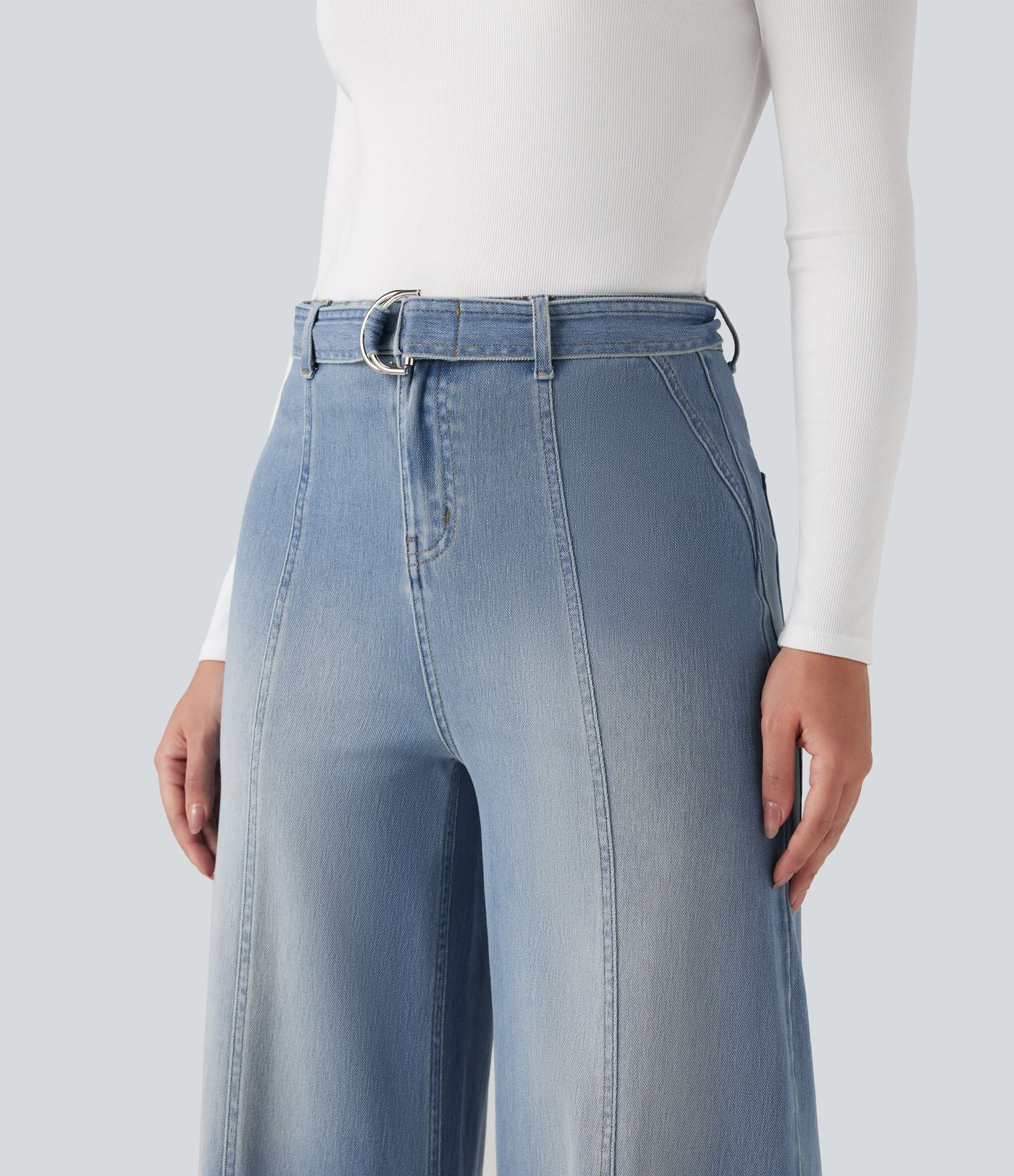 Halara Flex™ High Waisted Belted Wide Leg Flare Casual Jeans with Pockets