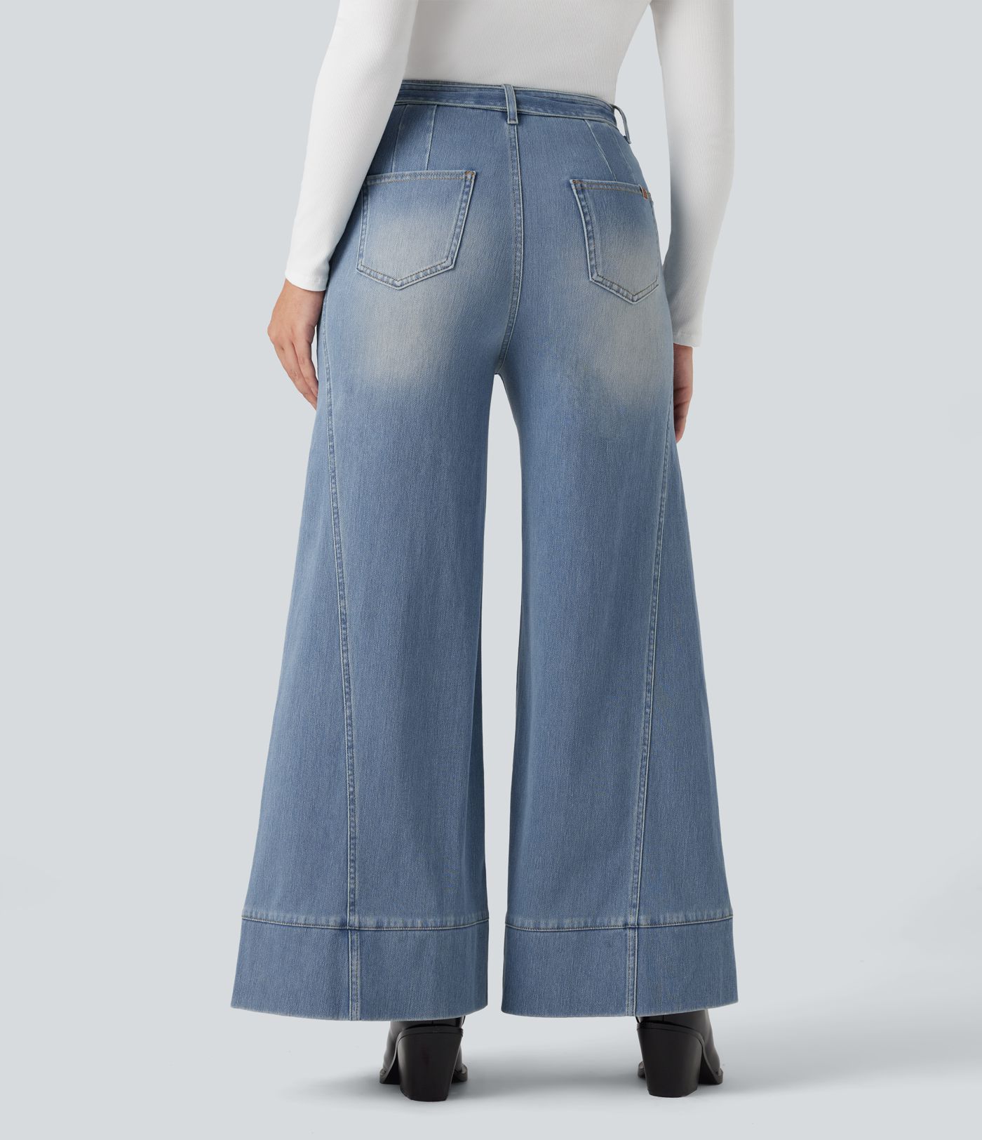 Halara Flex™ High Waisted Belted Wide Leg Flare Casual Jeans with Pockets