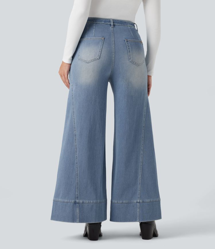 Halara Flex™ High Waisted Belted Wide Leg Flare Casual Jeans with Pockets