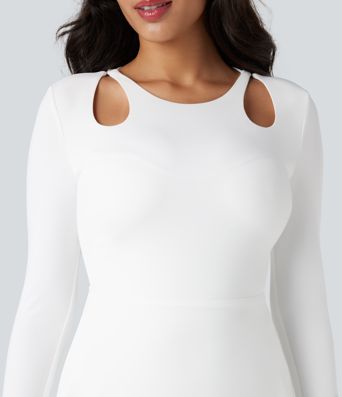 SoftlyZero™ QuickDry Crisscross Back Long Sleeve Thumb Holes 2-in-1 Mini Tennis Active Dress with Pockets-Easy Peezy