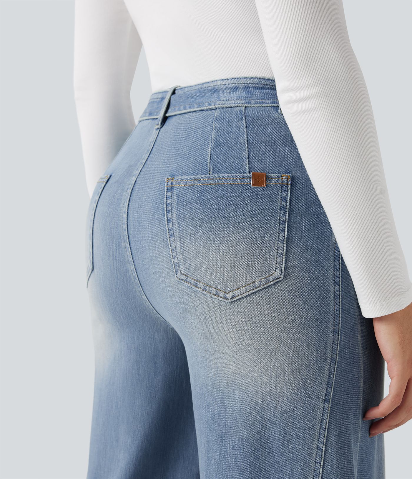 Halara Flex™ High Waisted Belted Wide Leg Flare Casual Jeans with Pockets