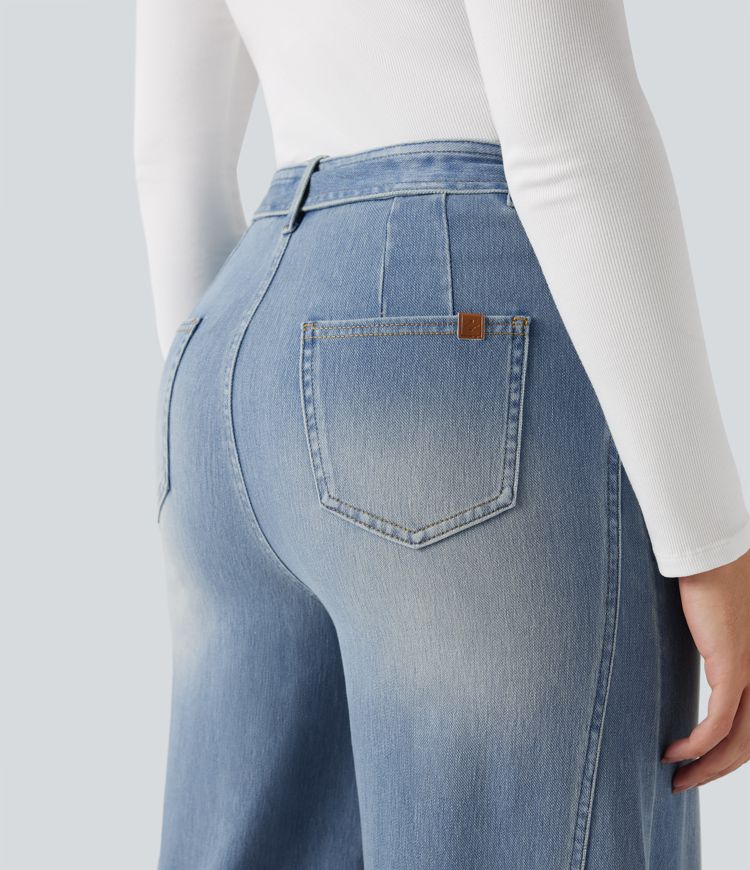 Halara Flex™ High Waisted Belted Wide Leg Flare Casual Jeans with Pockets