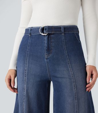 Halara Flex™ hochgeschnittene, mit Gürtel versehene, weit ausgestellte Casual-Jeans mit Taschen