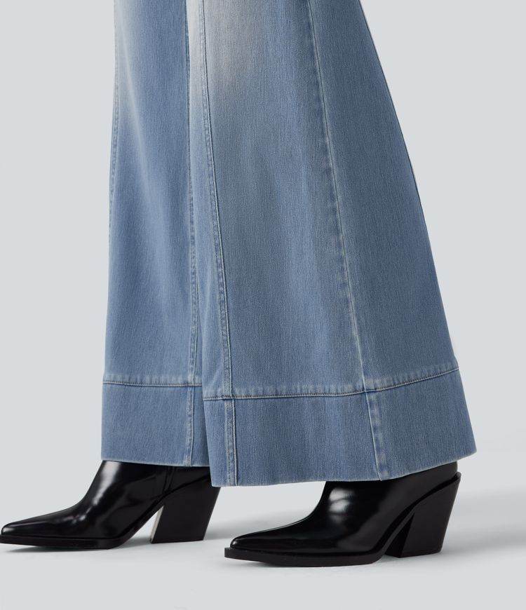 Halara Flex™ High Waisted Belted Wide Leg Flare Casual Jeans with Pockets