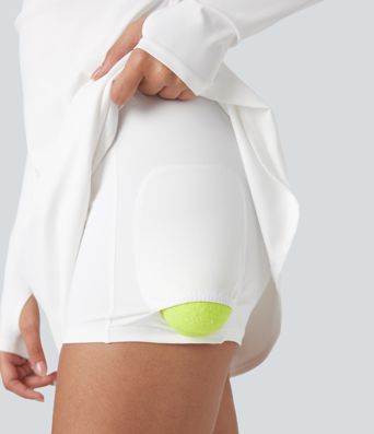 SoftlyZero™ QuickDry Crisscross Back Long Sleeve Thumb Holes 2-in-1 Mini Tennis Active Dress with Pockets-Easy Peezy