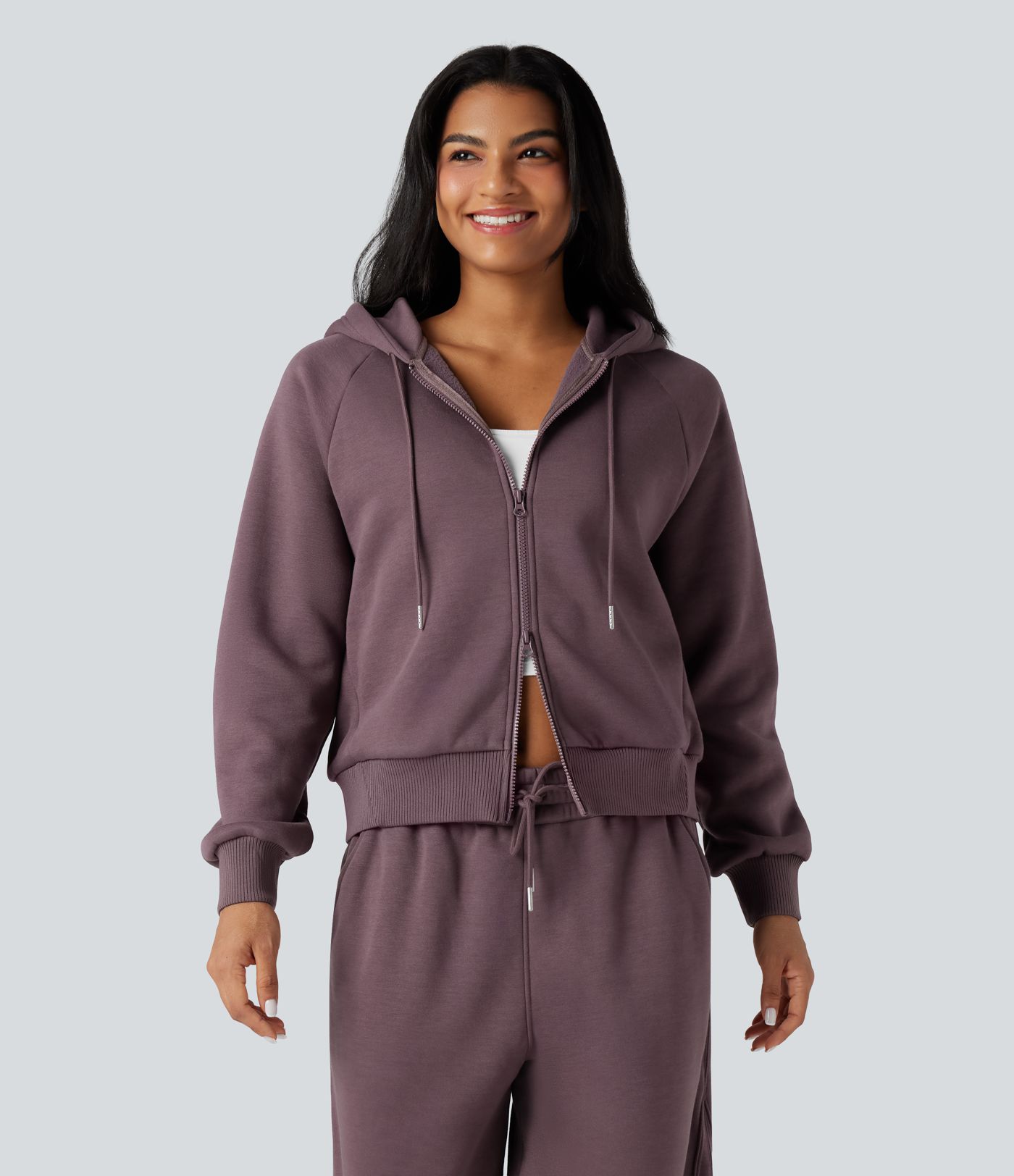 Hooded Double Zipper Oversized Fleece Casual Cotton Sweatshirt with Pockets