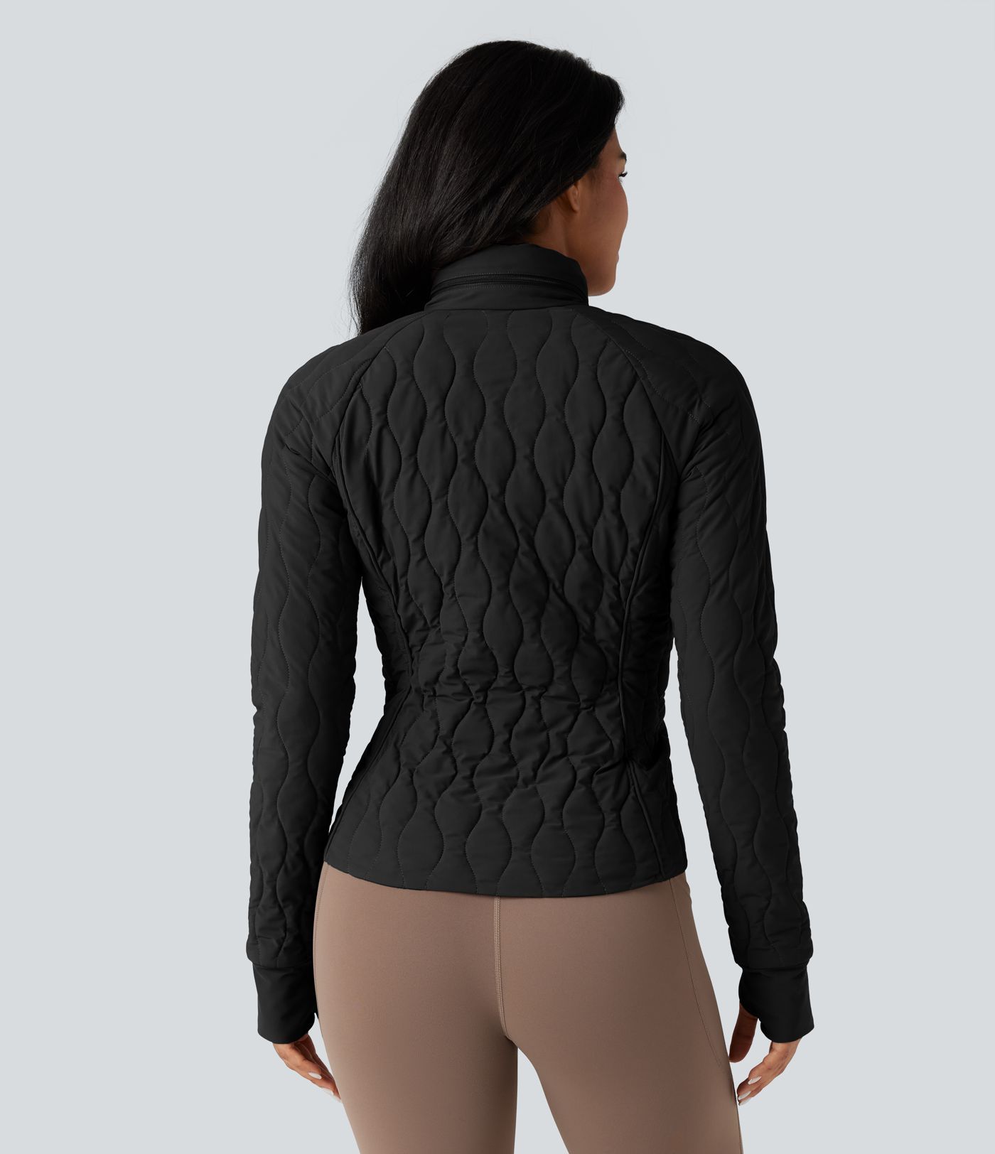 Veste d'entraînement matelassée extensible col montant avec passants pouces PuffFlex avec poches - Oreiller de voyage pliable