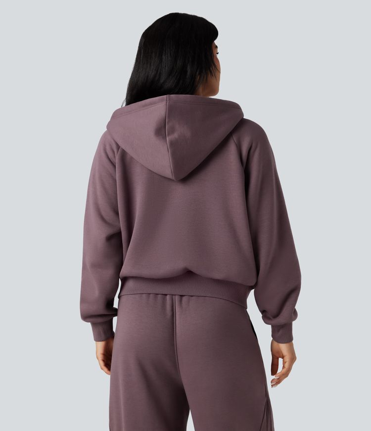 Hooded Double Zipper Oversized Fleece Casual Cotton Sweatshirt with Pockets