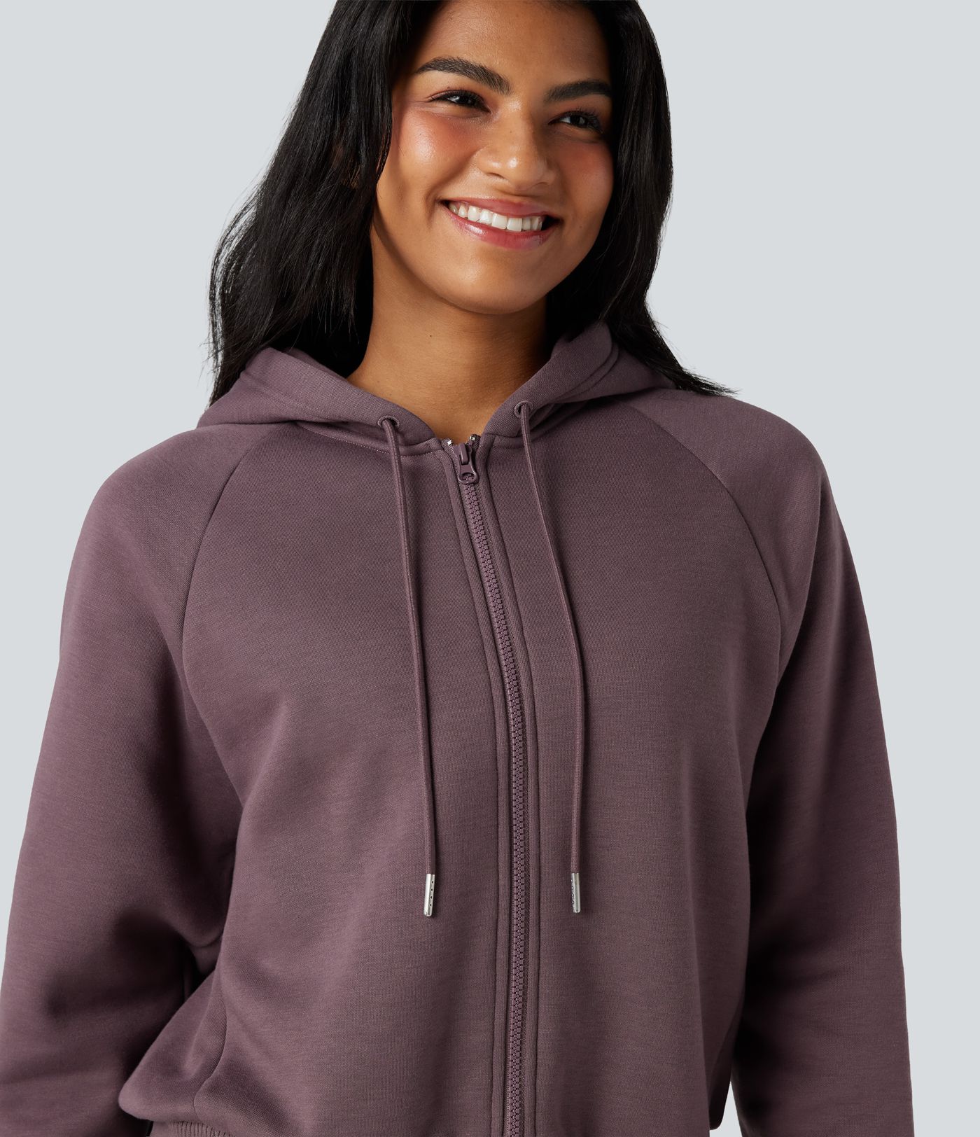 Hooded Double Zipper Oversized Fleece Casual Cotton Sweatshirt with Pockets