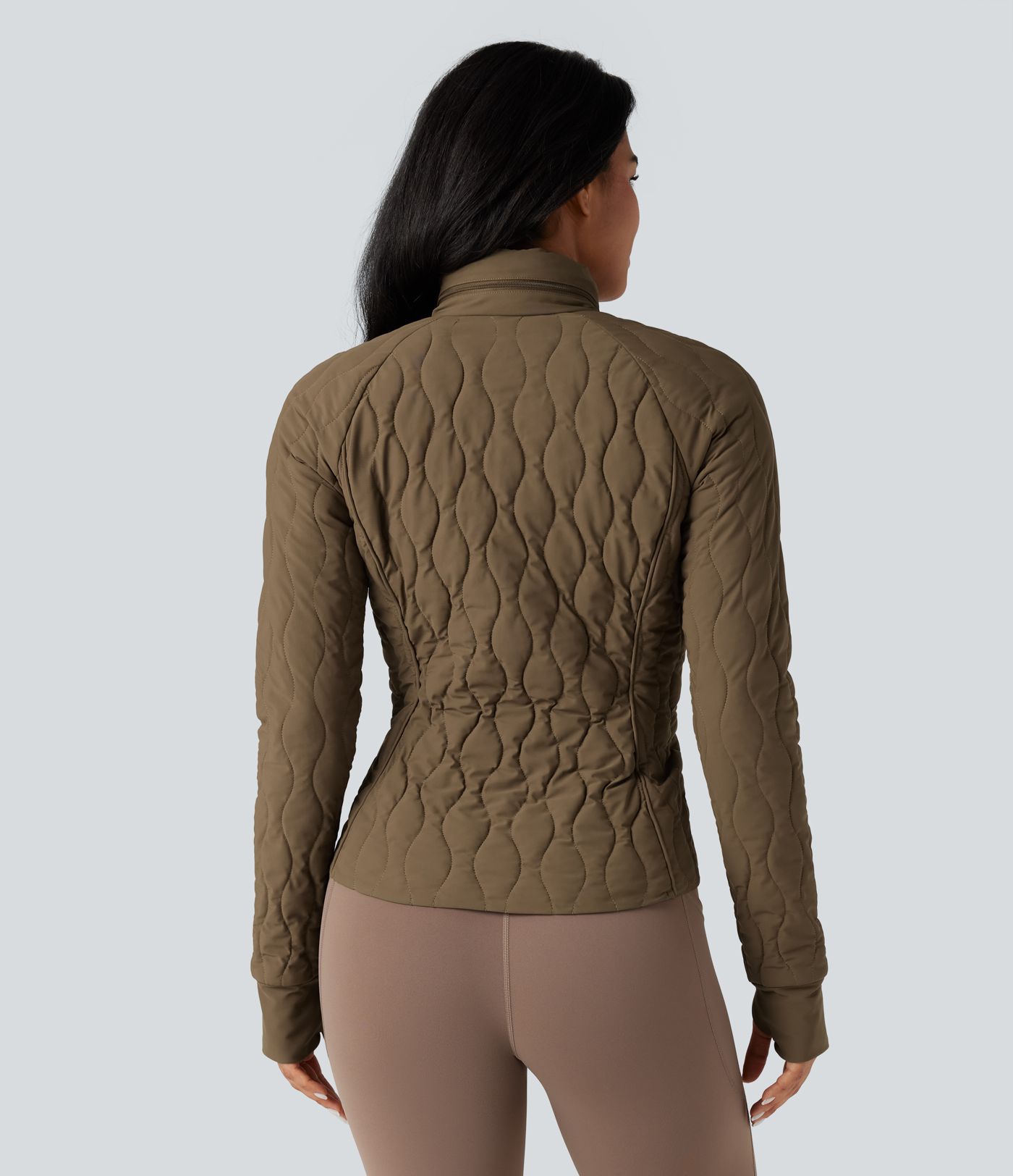 PuffFlex High-neck Thumb Holes Stretchy Workout Padded Jacket with Pockets-Packable Neck Pillow