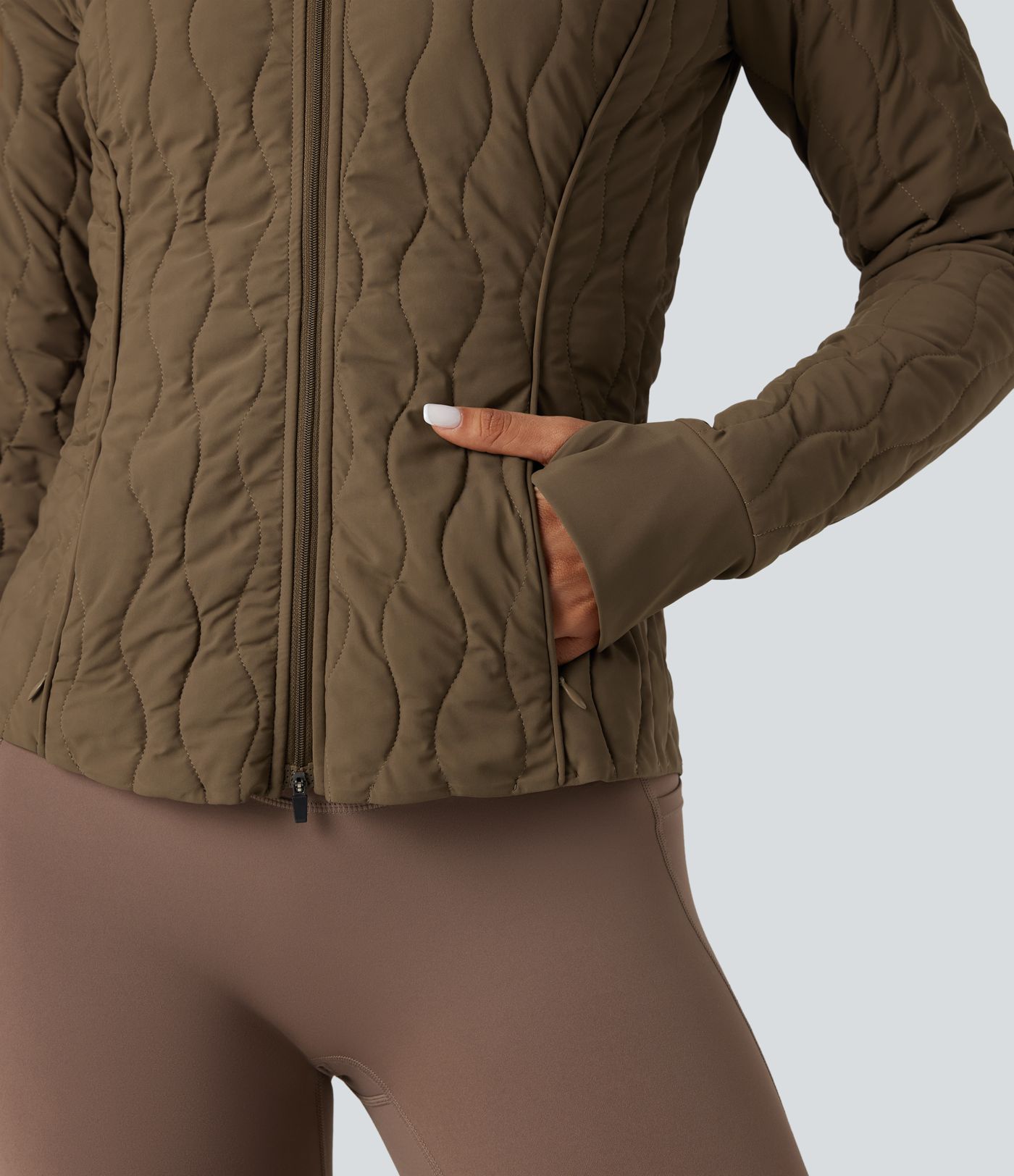 PuffFlex High-neck Thumb Holes Stretchy Workout Padded Jacket with Pockets-Packable Neck Pillow