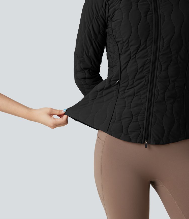 High-neck Thumb Holes Stretchy Workout Padded Jacket with Pockets-Packable Neck Pillow