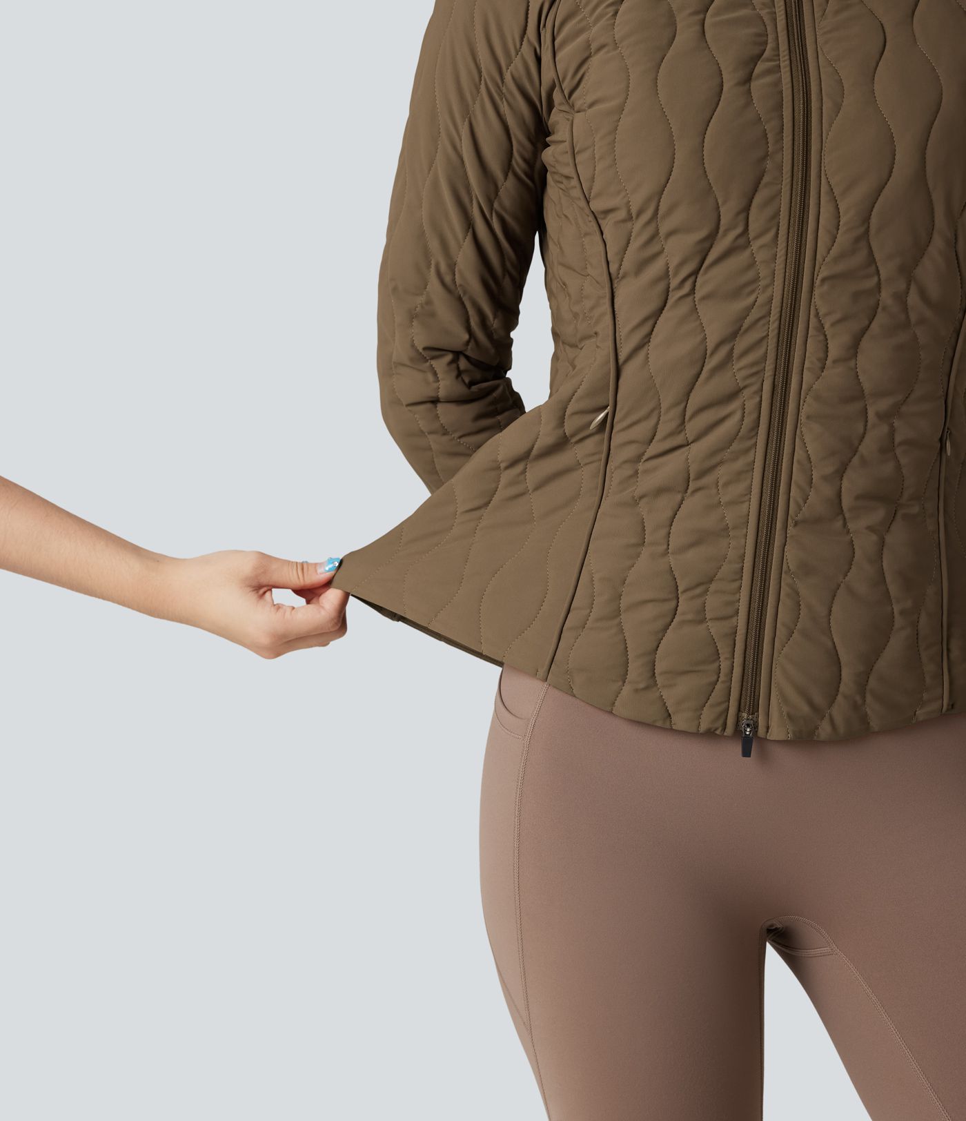 PuffFlex High-neck Thumb Holes Stretchy Workout Padded Jacket with Pockets-Packable Neck Pillow